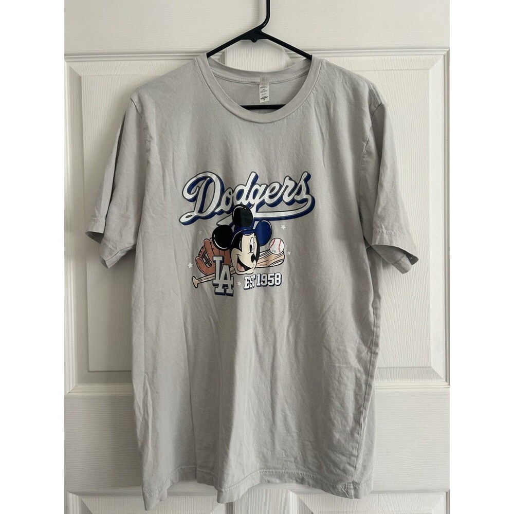 Disney Mickey And LA Dodgers Mens Size XL Gray Short Sleeve Canvas